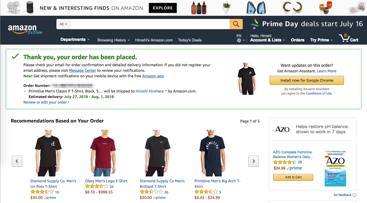 Amazon.comで買い物をしてみました 〜 先日お友達が着ていたTシャツがAmazon.co.jpだと高かったので本国から買ってみたりする！